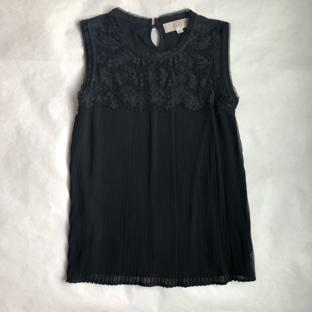 Loft Pleated and Lace sleeveless top